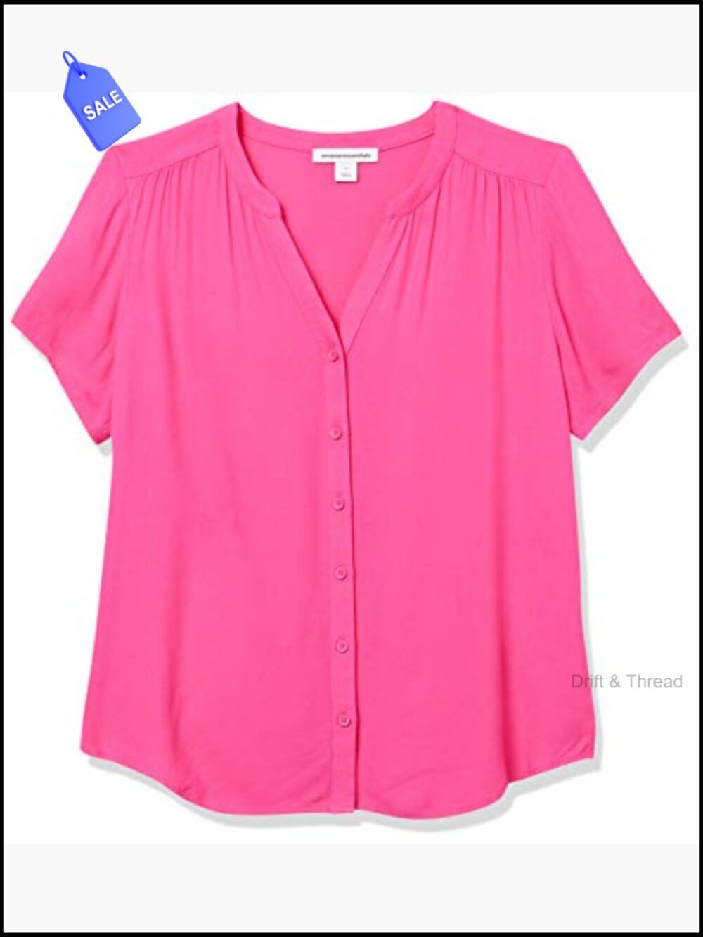 Relaxed Fit V-Neck Short Sleeve Woven Blouse - Picture 6 of 7
